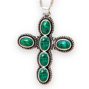 Vintage Sterling Silver Jewelry Malachite
Handmade Boho Celtic Cross Necklace
